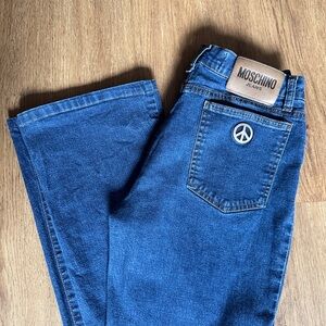 Moschino ☮️ Y2K Flare Peace Sign Low Rise Indigo Women's Jeans Designer